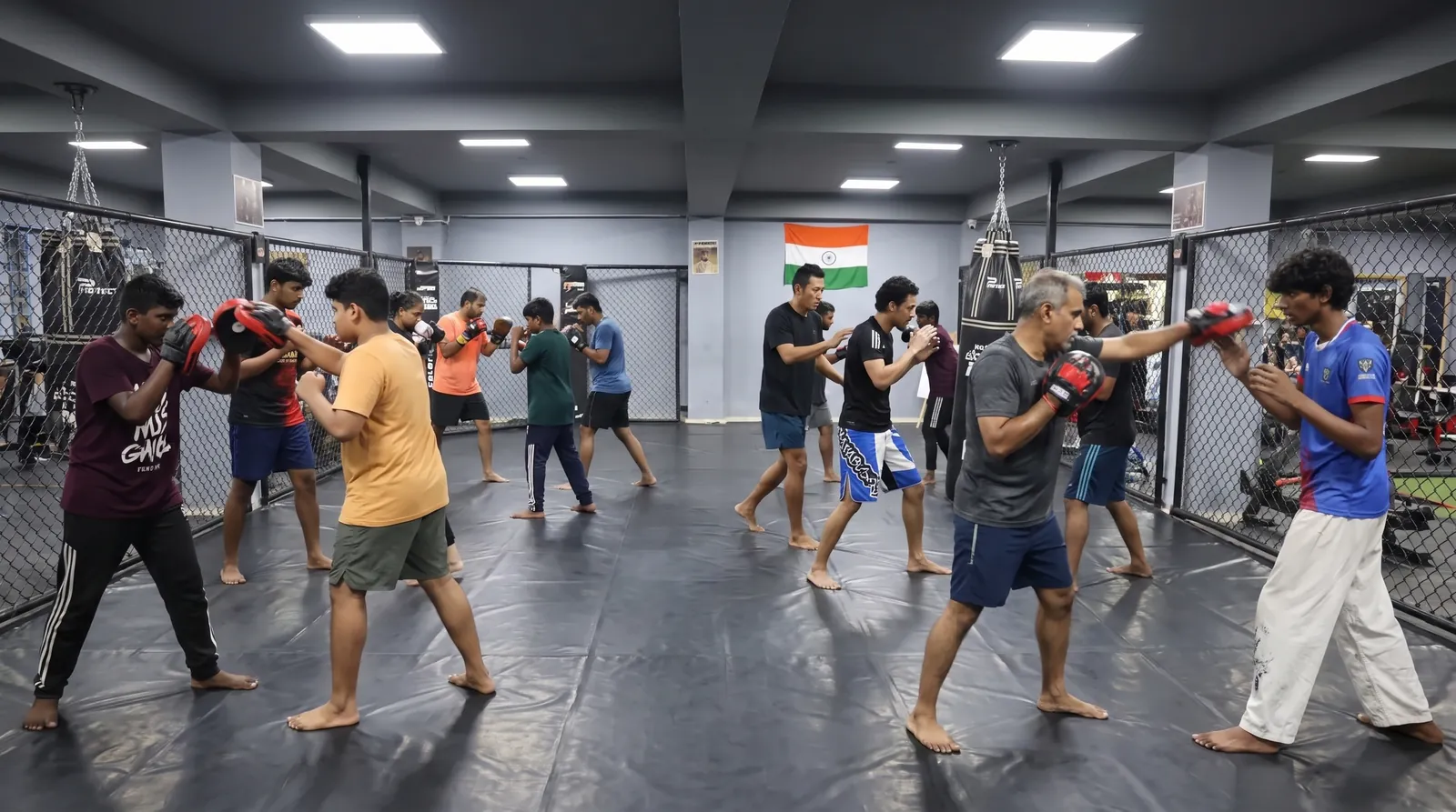 Training floor at a Bengaluru MMA academy